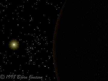 Having flown by Callisto's darkside we see a "sunrise"